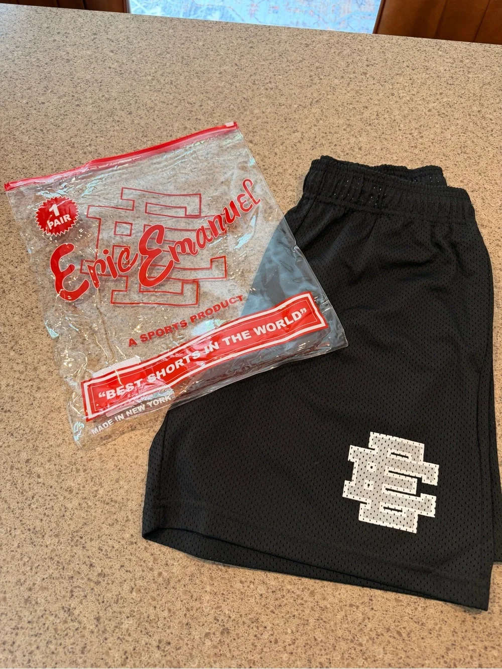 NWT - Eric Emanuel Black Mesh Athletic Shorts with White Logo. With sticker